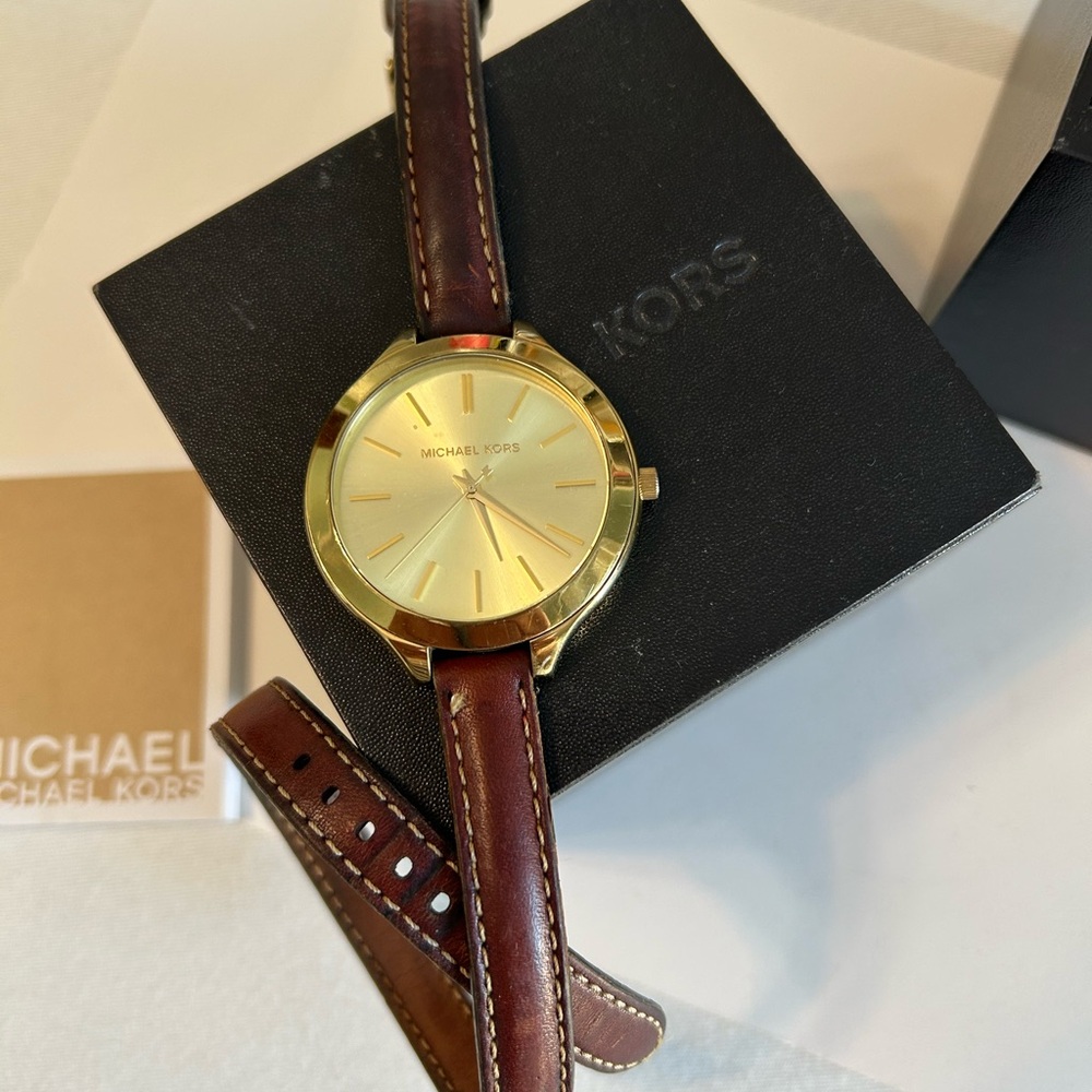 Michael Kors Gold Dial with Brown Leather Strap